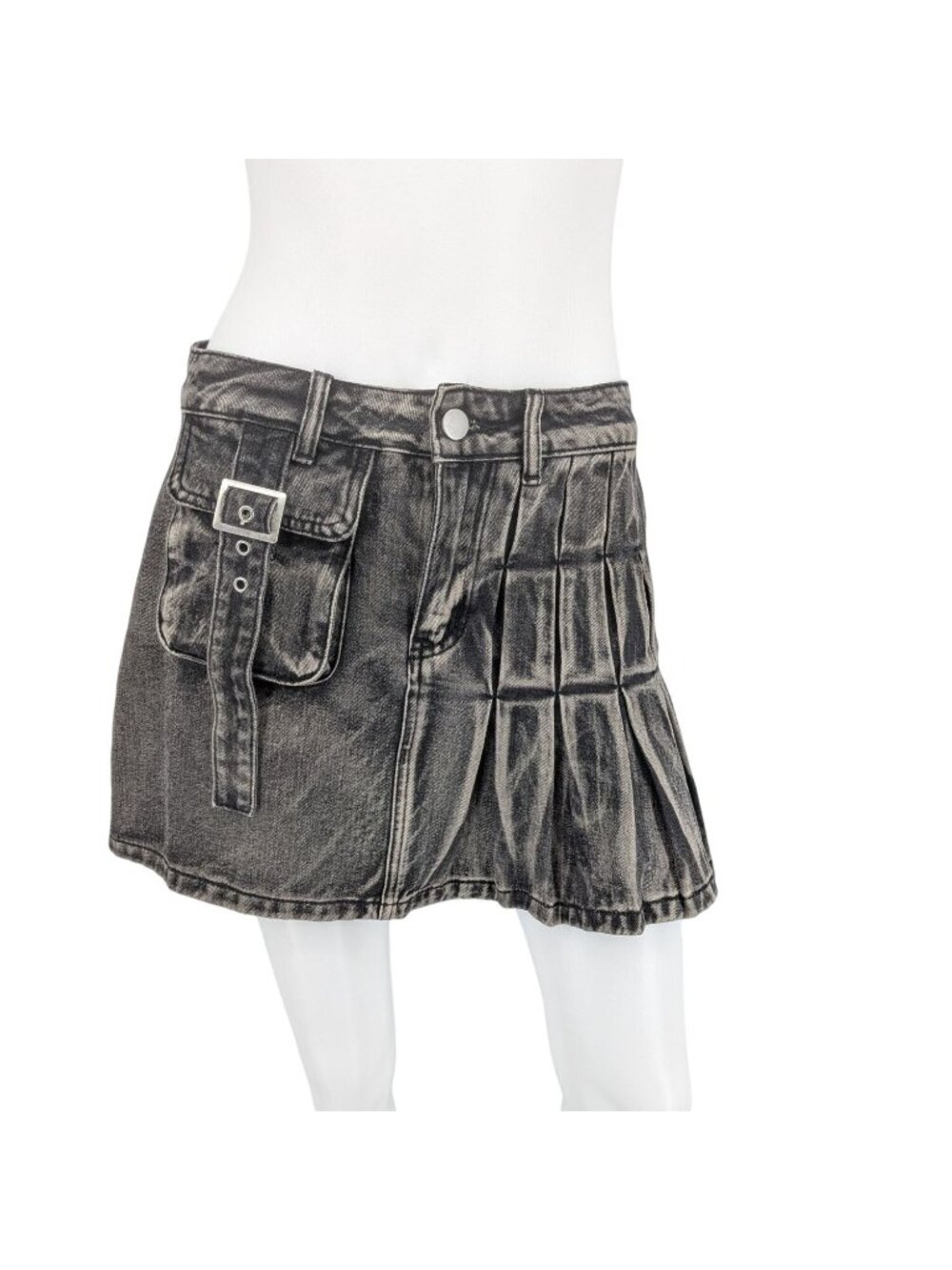 Acid‎ Wash Pleated Denim Mini Skirt Cargo Pocket Grunge Y2K Goth Festival Small